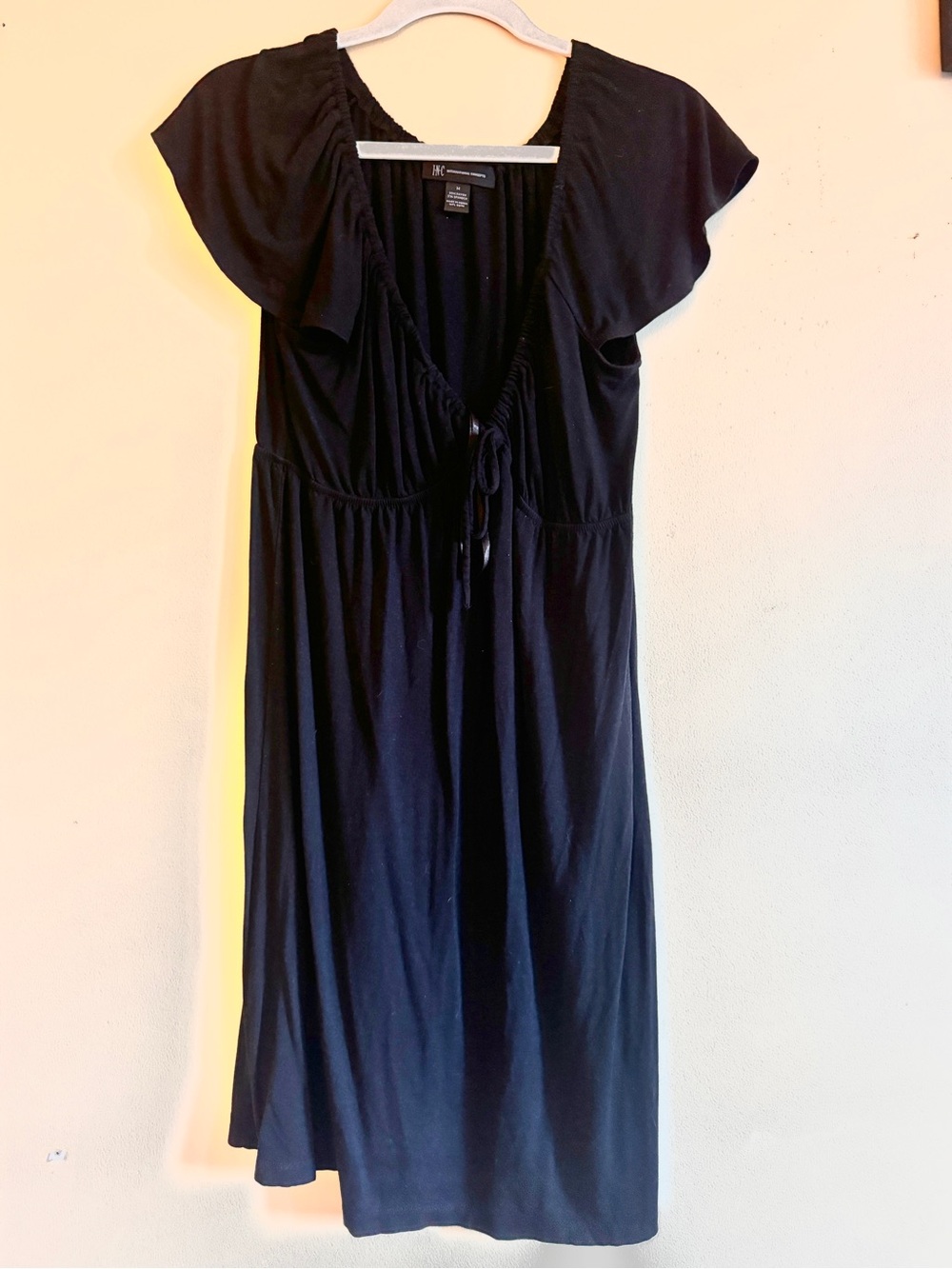 90s I.N.C. Black Flutter-Sleeve Midi Dress